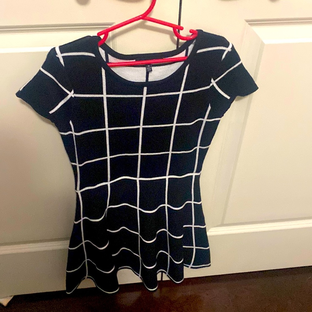 Girls, black and white grid dress